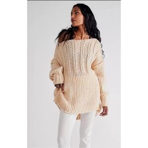 Free People Be There All Over Chunky Knit Oversized Off Shoulder Sweater Sz XS